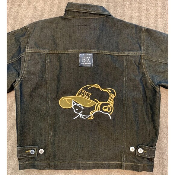 Bachi Exchange B/X Denim Jacket Womens 12 Embroidered Hip Hop Y2K Button Up - Picture 1 of 9